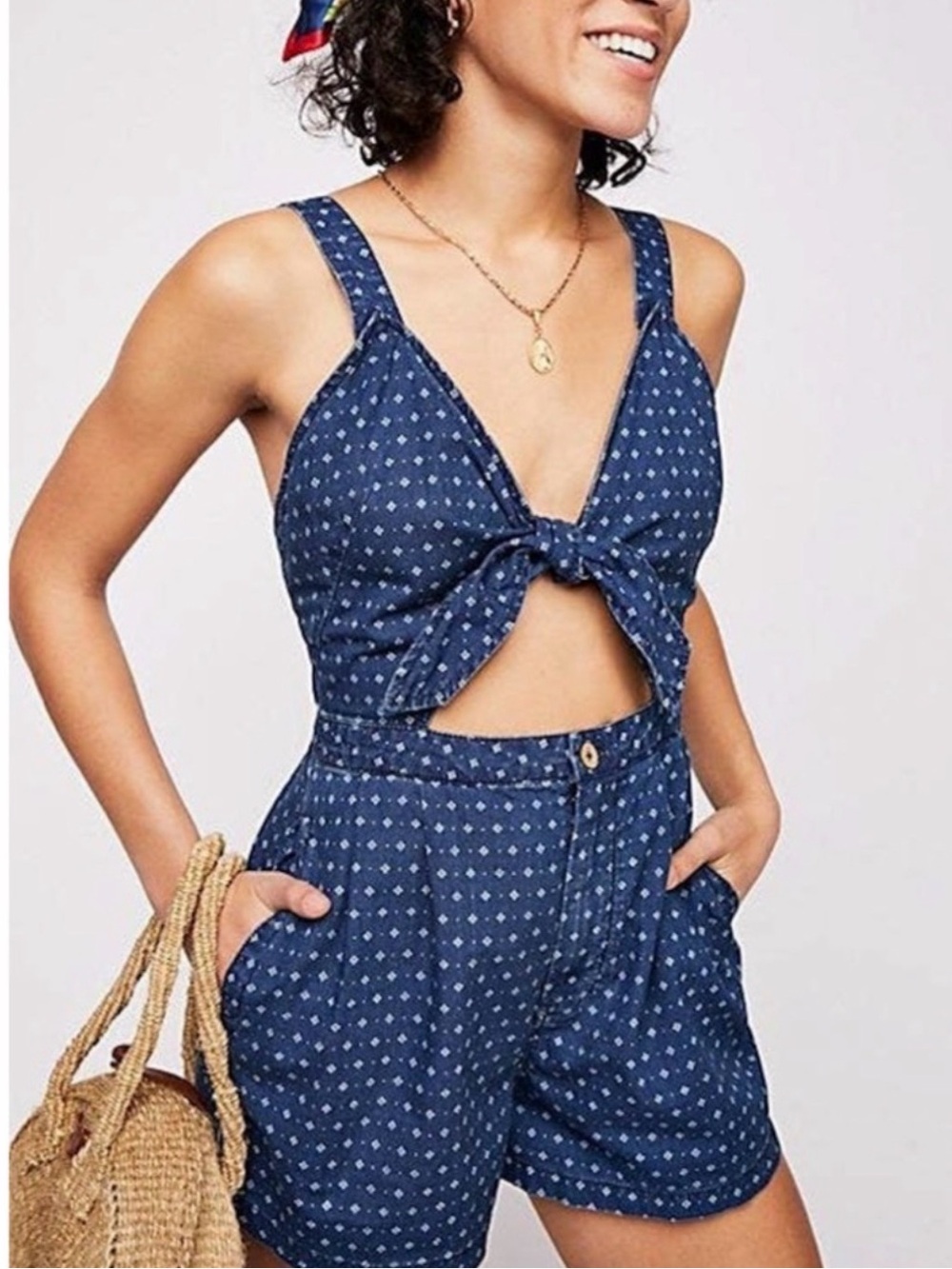 Free People Take Me Somewhere Romper with Front tie closure